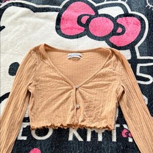 Urban outfitters Camel Ribbed Button-Up Crop Top